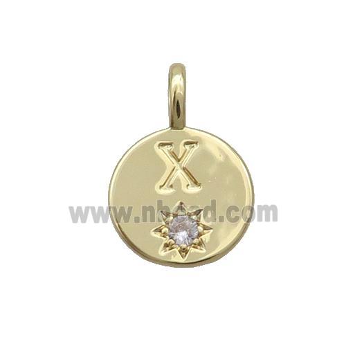 Copper Circle Pendant Pave Zircon X-letter Gold Plated
