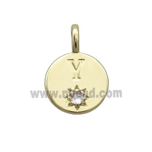 Copper Circle Pendant Pave Zircon Y-letter Gold Plated