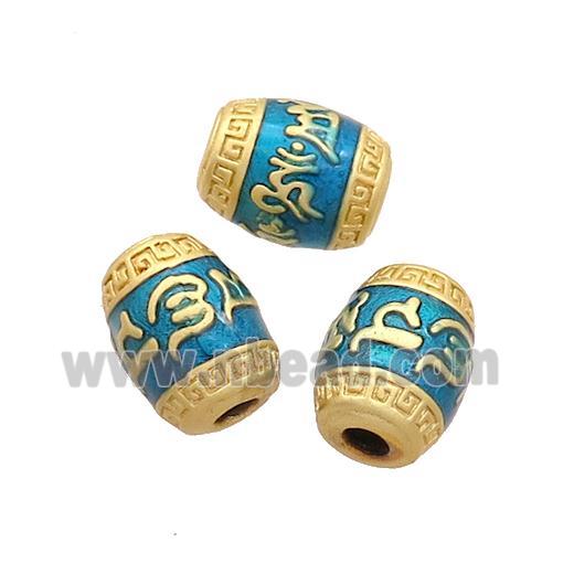 Tibetan Sytle Copper Barrel Beads Blue Cloisonne Gold Plated