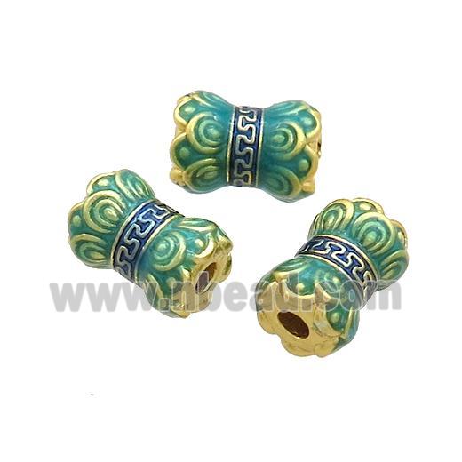 Tibetan Sytle Copper Lotus Beads Green Cloisonne Flower Gold Plated