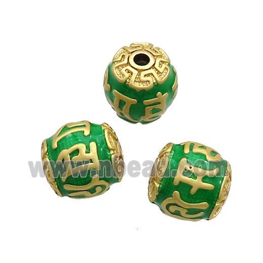 Tibetan Style Copper Round Beads Green Enamel Large Hole Gold Plated