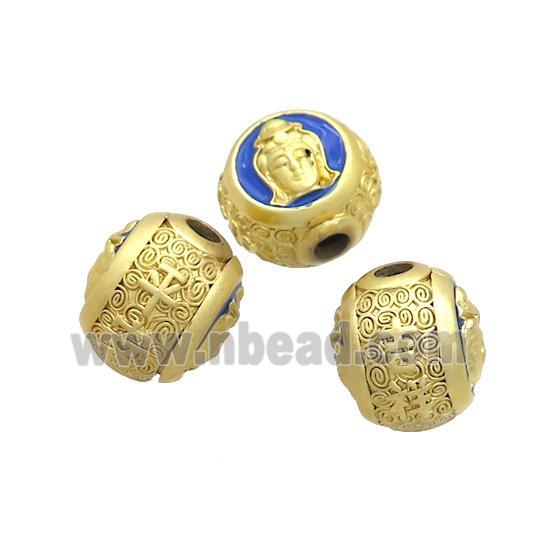 Copper Buddha Beads Blue Enamel Large Hole Gold Plated