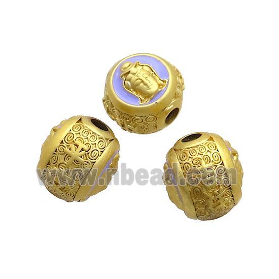 Copper Buddha Beads Lavender Enamel Large Hole Gold Plated