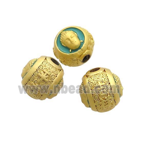 Copper Buddha Beads Teal Enamel Large Hole Gold Plated