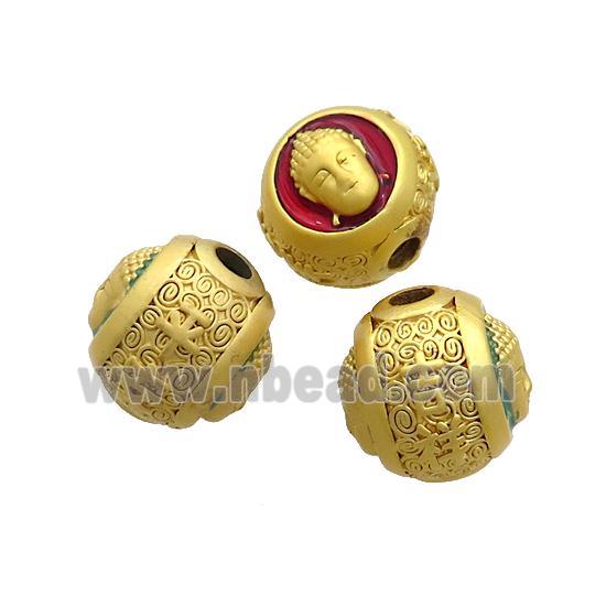 Copper Buddha Beads Red Enamel Large Hole Gold Plated