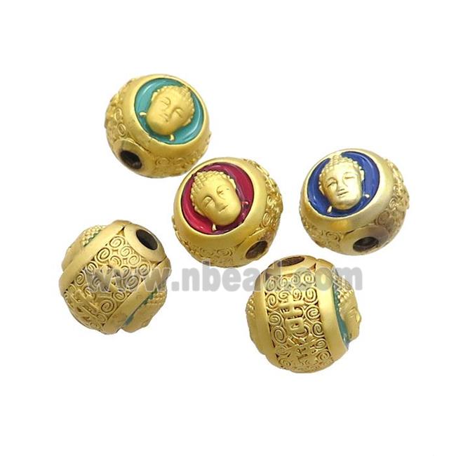 Copper Buddha Beads Enamel Large Hole Gold Plated Mixed Color