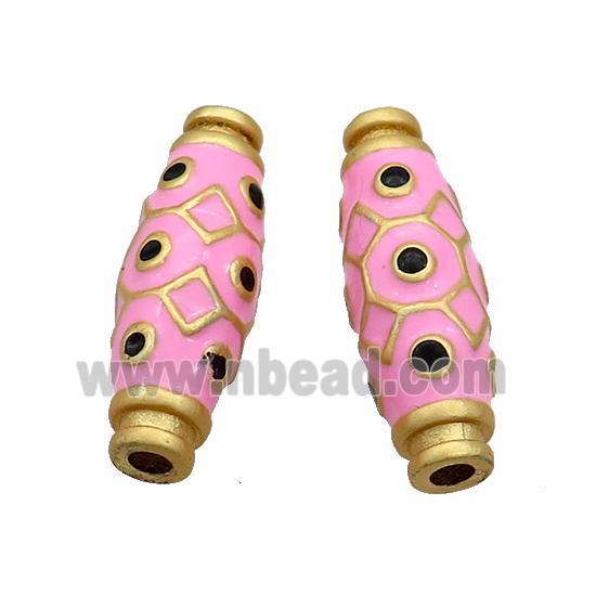 Copper Rice Beads Pink Enamel Large Hole Gold Plated