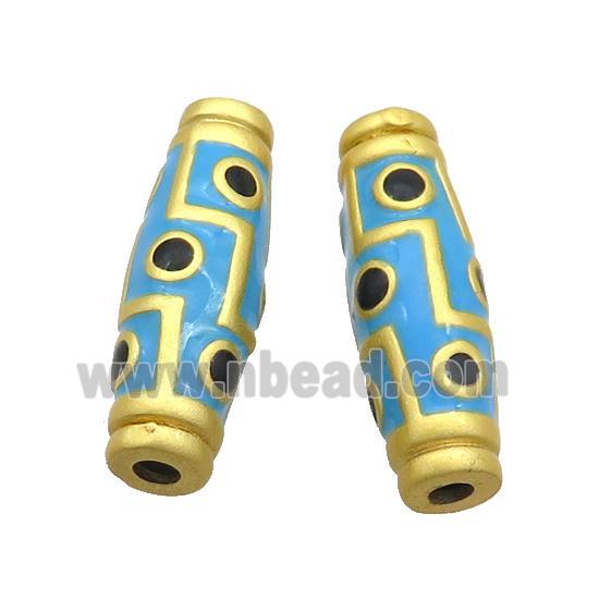 Copper Rice Beads Blue Enamel Large Hole Gold Plated