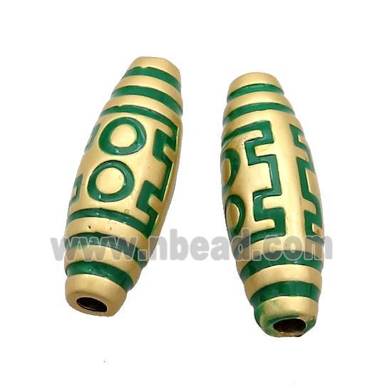Copper Rice Beads Green Enamel Large Hole Gold Plated
