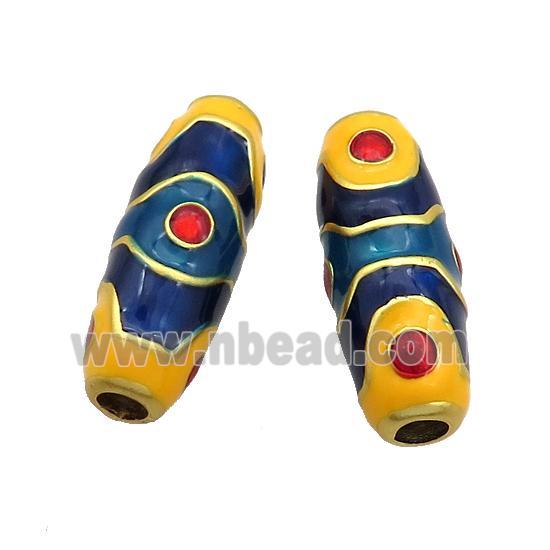 Copper Rice Beads Blue Yellow Enamel Large Hole Gold Plated