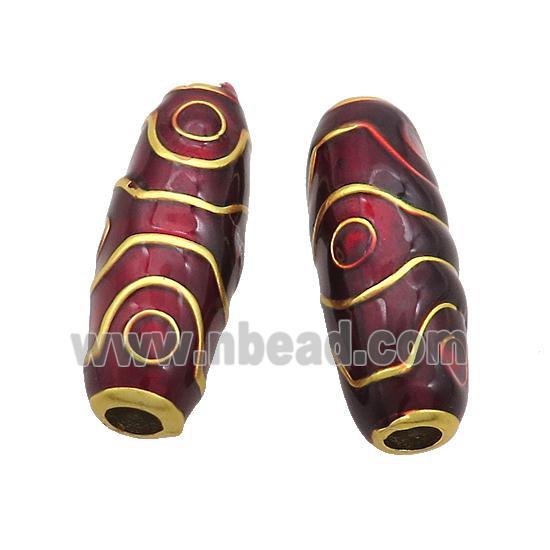 Copper Rice Beads Darkred Enamel Large Hole Gold Plated