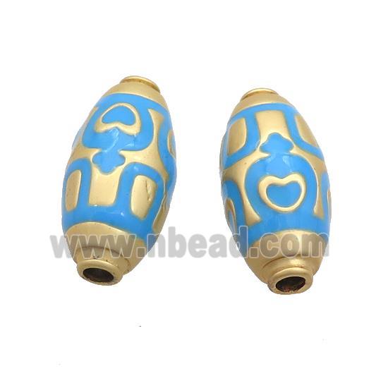 Copper Rice Beads Blue Enamel Large Hole Gold Plated