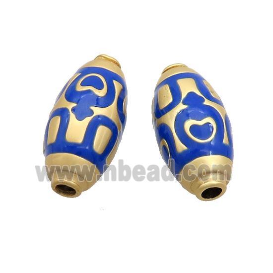 Copper Rice Beads Skyblue Enamel Large Hole Gold Plated