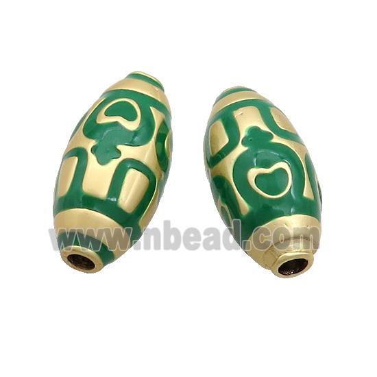Copper Rice Beads Green Enamel Large Hole Gold Plated