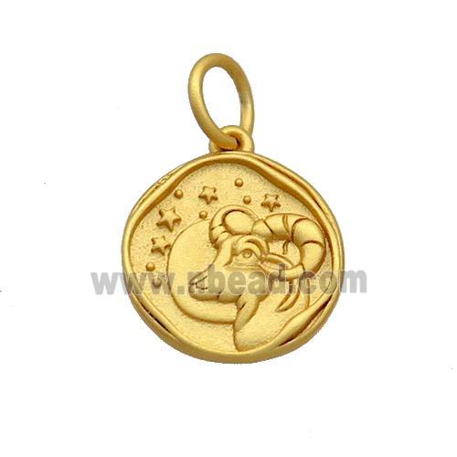 Copper Circle Pendant Zodiac Aries 18K Gold Plated