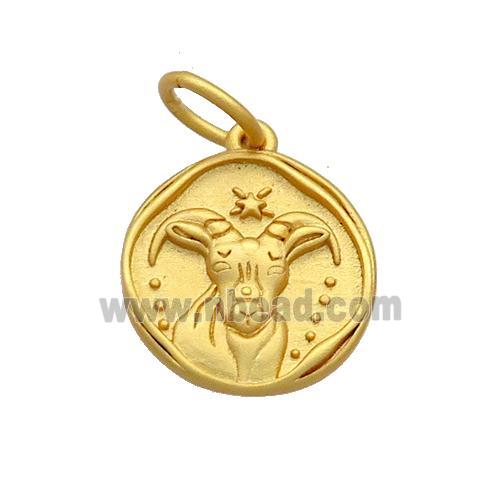 Copper Circle Pendant Zodiac Capricorn 18K Gold Plated