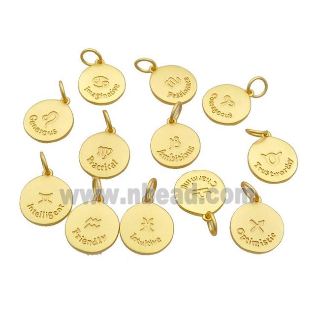 Copper Circle Pendant Zodiac 18K Gold Plated Mixed