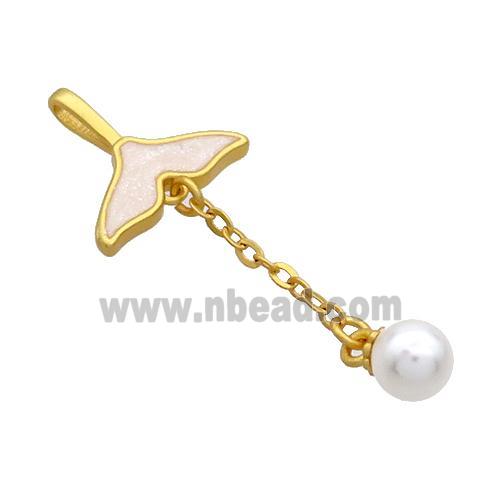 Copper Sharktail Pendant Pave White Resin Pearlized Plastic 18K Gold Plated