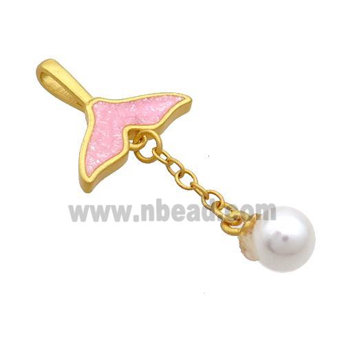 Copper Sharktail Pendant Pave Pink Resin Pearlized Plastic 18K Gold Plated
