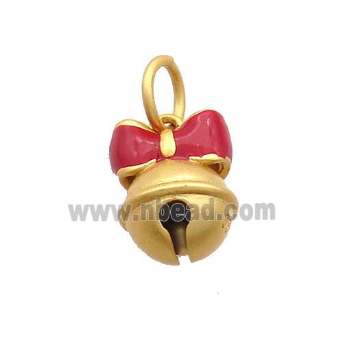 Copper Bell Pendant Red Enamel Bowknot 18K Gold Plated