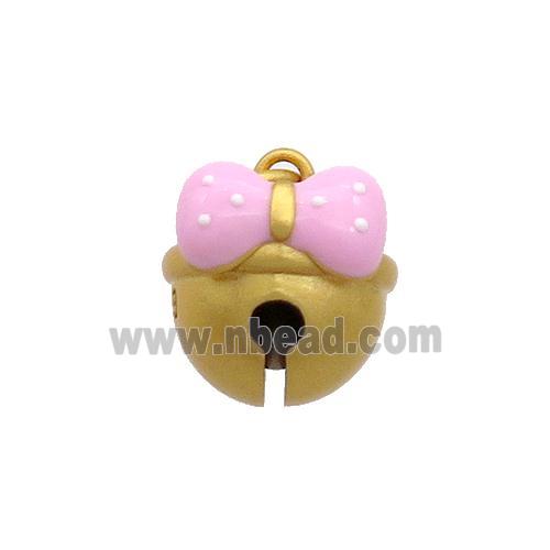 Copper Bell Pendant Pave Pink Resin Knot 18K Gold Plated