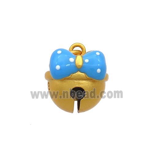 Copper Bell Pendant Pave Blue Resin Knot 18K Gold Plated
