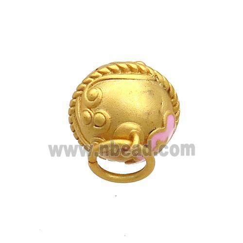 Copper Bell Pendant Pink Enamel 18K Gold Plated