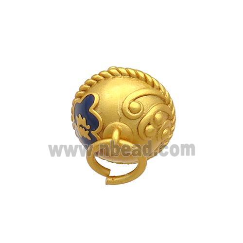 Copper Bell Pendant Blue Enamel 18K Gold Plated