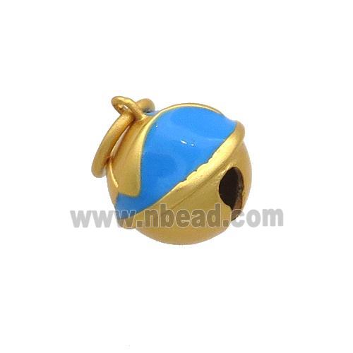 Copper Bell Pendant Blue Enamel 18K Gold Plated
