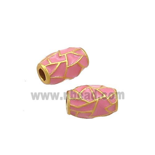 Copper Barrel Beads Pink Enamel 18K Gold Plated