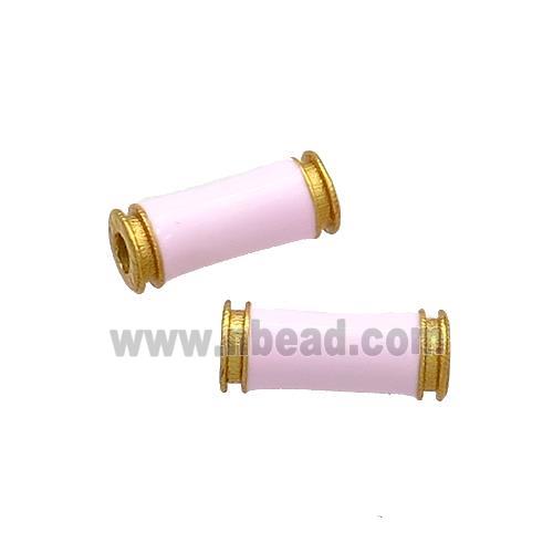 Copper Tube Beads Pink Enamel 18K Gold Plated