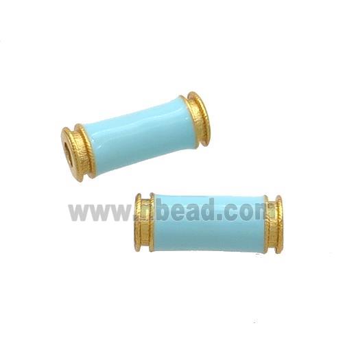 Copper Tube Beads Teal Enamel 18K Gold Plated