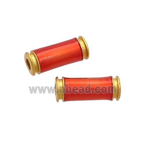 Copper Tube Beads Orange Enamel 18K Gold Plated