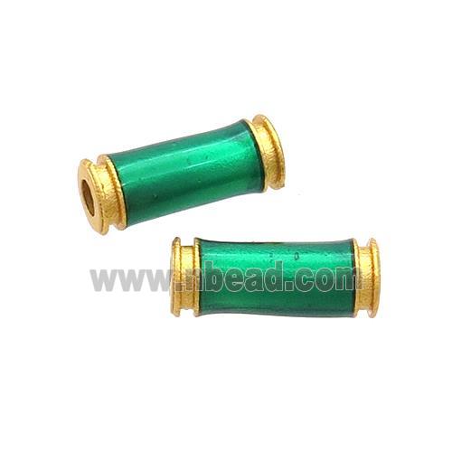 Copper Tube Beads Green Enamel 18K Gold Plated