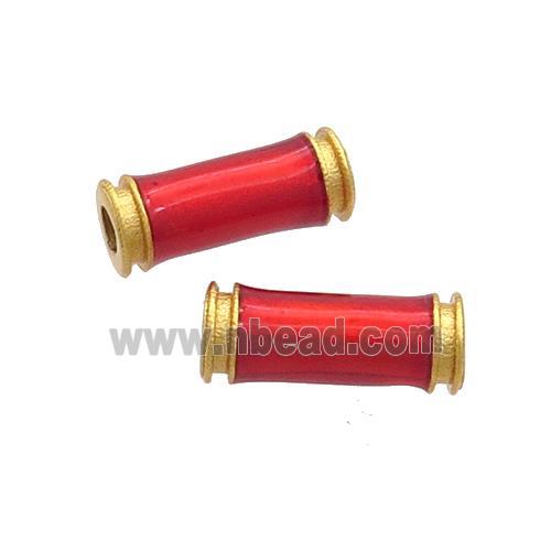 Copper Tube Beads Red Enamel 18K Gold Plated