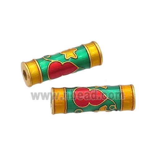 Copper Tube Beads Green Cloisonne 18K Gold Plated