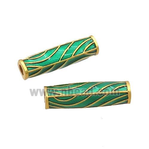 Copper Tube Beads Green Enamel 18K Gold Plated