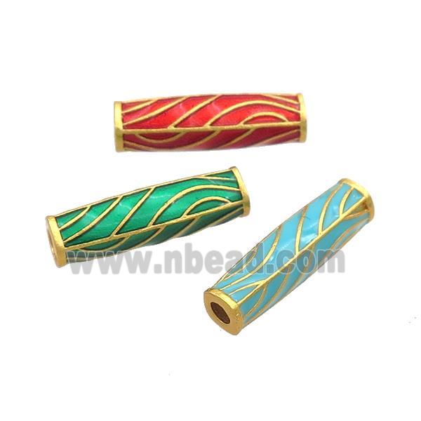 Copper Tube Beads Enamel 18K Gold Plated Mixed