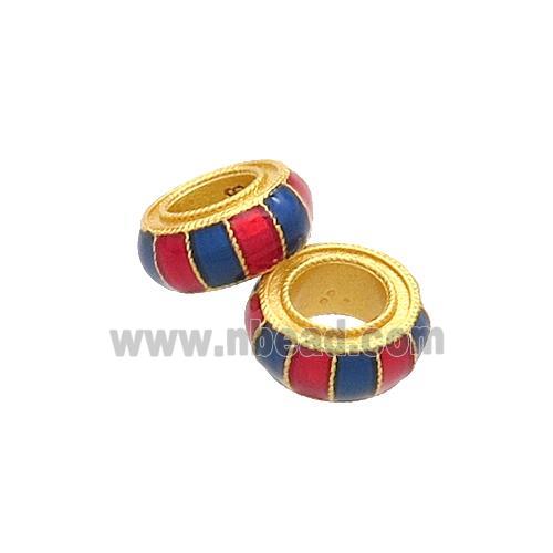 Copper Rondelle Beads Multicolor Cloisonne 18K Gold Plated Large Hole
