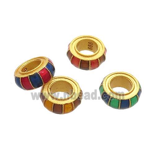 Copper Rondelle Beads Multicolor Cloisonne 18K Gold Plated Large Hole Mixed