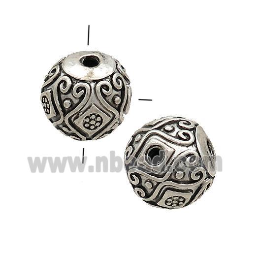 Tibetan Style Zinc Guru Beads Round THole Antique Silver