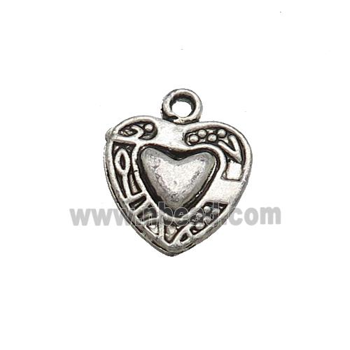 Tibetan Style Zinc Heart Charms Pendant Antique Silver