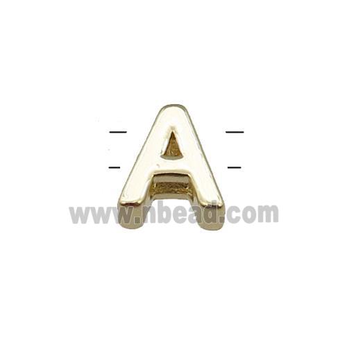 Copper Letter A Beads 2holes Gold Plated