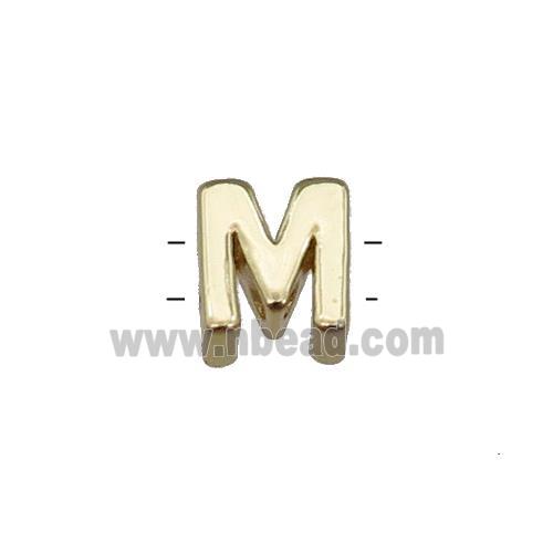 Copper Letter M Beads 2holes Gold Plated