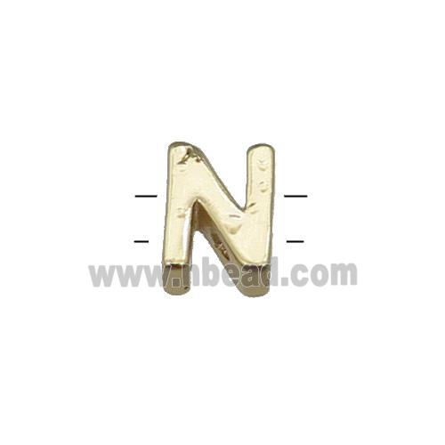 Copper Letter N Beads 2holes Gold Plated