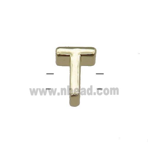 Copper Letter T Beads 2holes Gold Plated