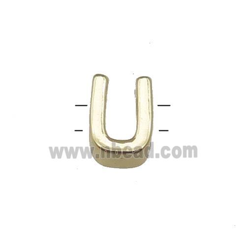 Copper Letter U Beads 2holes Gold Plated