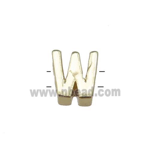 Copper Letter W Beads 2holes Gold Plated