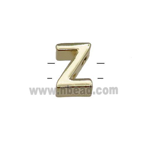Copper Letter Z Beads 2holes Gold Plated