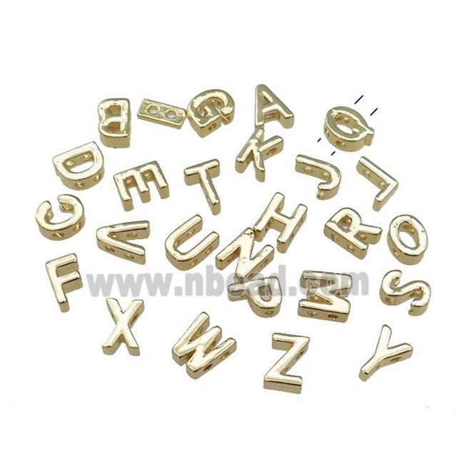 Copper Letter Beads 2holes Mixed Alphabet Gold Plated